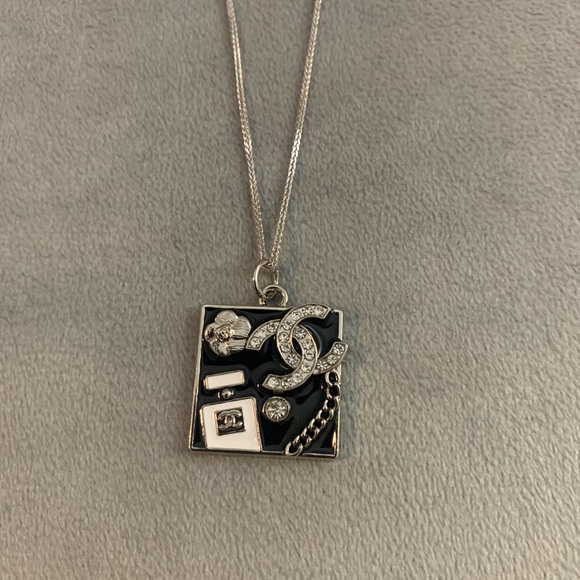 Upcycled Black and Silver Square Pendant - Picture 4 of 5